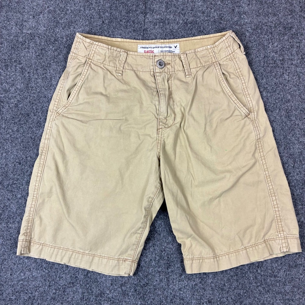American Eagle Outfitter Classic Khaki Chino Shorts Men 30 Tan Cotton Flat Front